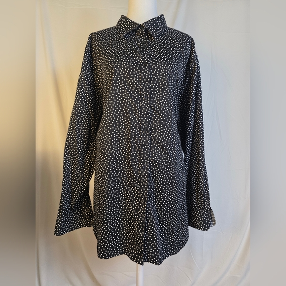 Chaps Black and White Polka Dot Button Down Shirt Size 3X - Picture 1 of 5